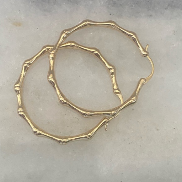 Jewelry - Womens Gold Bamboo Hoop Earrings 18K Gold‎ Plated
